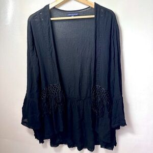 American Eagle Outfitters Cardigan Womens XS BOHO Fringe Crochet Lace Kimono